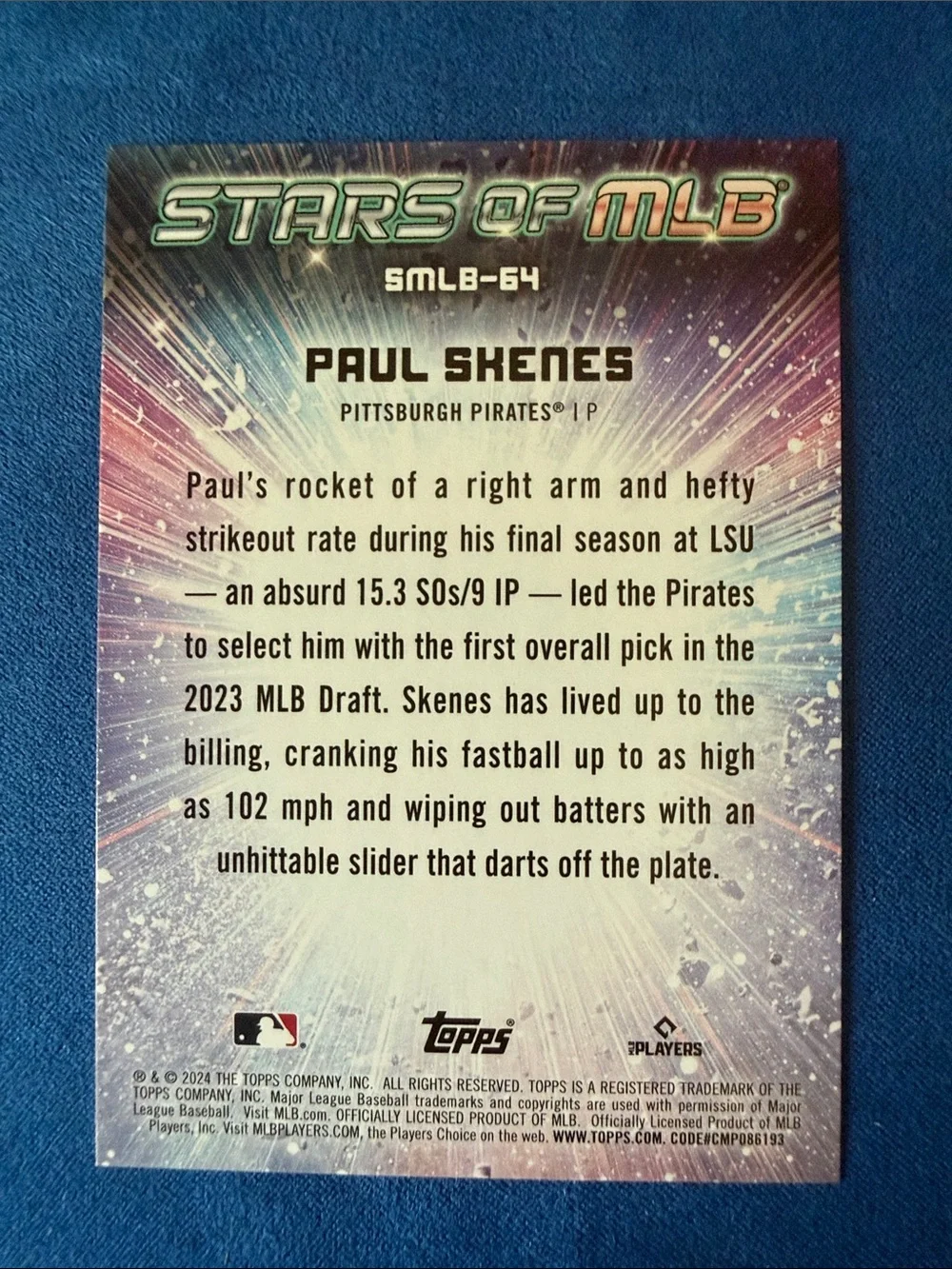 Topps Paul Skenes Holographic Baseball Card - White, Black, Gold